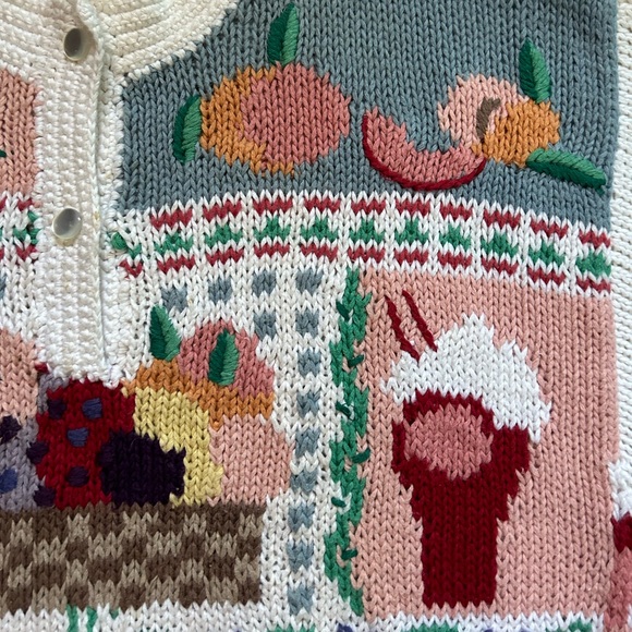 Vintage Orvis Sweets Desserts Fruits Knit Sweater Short Sleeve Grannycore XL - Picture 11 of 14